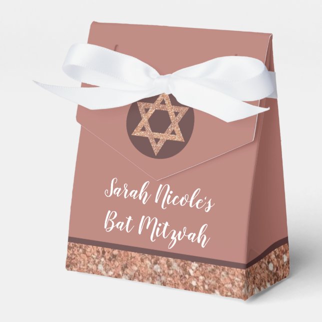 Caja Para Regalos Bat Mitzvah Rosa Purpurina de oro Moda Glam Fiesta (Front Side)