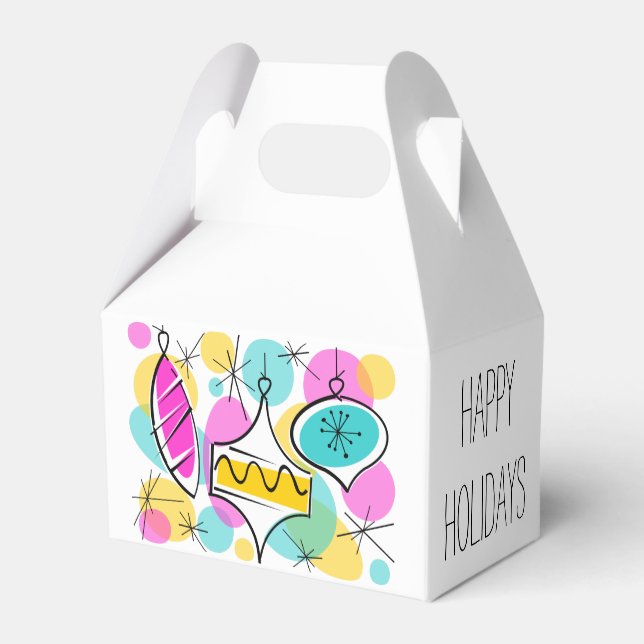 Caja Para Regalos Baubles de árbol retro Felices vacaciones gables (Reverso)