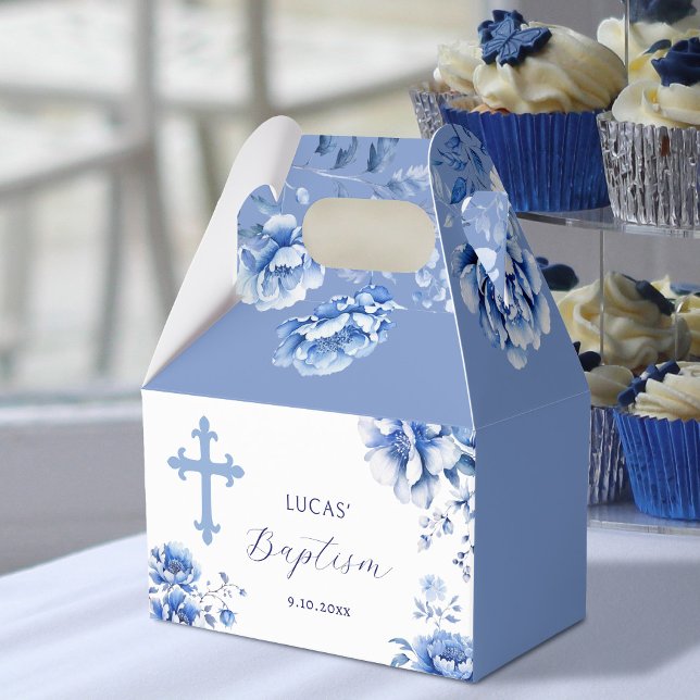 Caja Para Regalos Bautismo con flores azules (Subido por el creador)