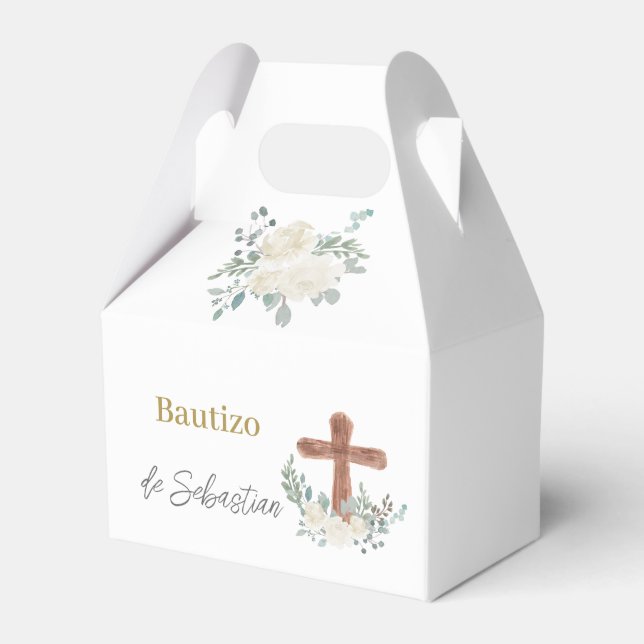 Caja Para Regalos Bautismo floral blanco (Front Side)