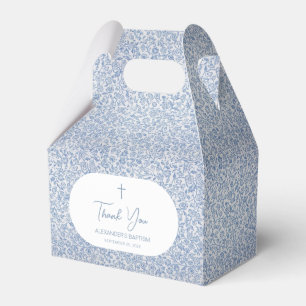 Caja Para Regalos Bautizo Azul Blanco Patrón Escritura Niño Cristian