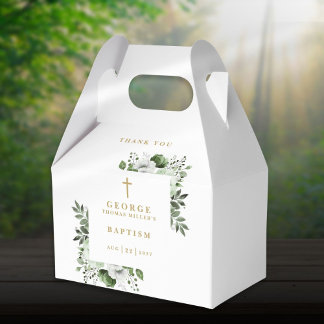 Caja Para Regalos Bautizo Botánico Moderno Verde Oliva