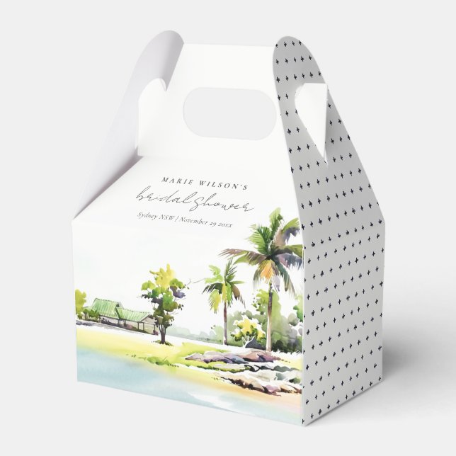 Caja Para Regalos Beach Coastal Palm Trees Watercolour Bridal Shower (Front Side)