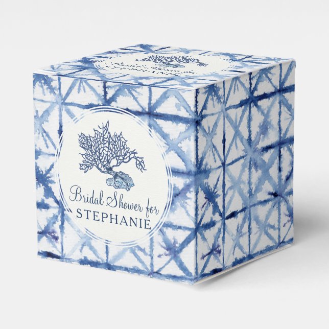 Caja Para Regalos Beach Seashell Moderna Ducha Bridal Azul y Blanco (Costado Anverso)