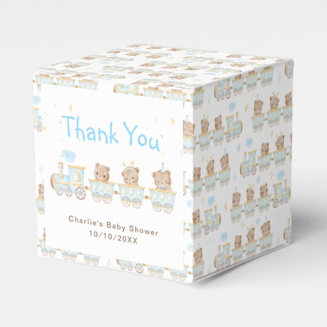 Caja Para Regalos Bear Blue Train Baby Shower Gracias (Costado Anverso)