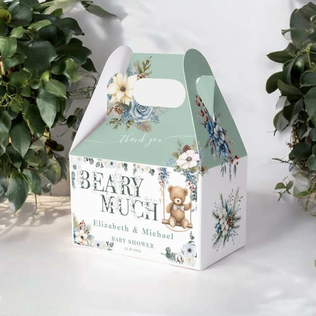 Caja Para Regalos Bear On the Way Blue Flower Sage Green Shower (Subido por el creador)