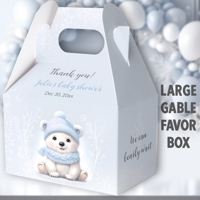 Caja Para Regalos Bearly Wait Polar Oso Azul Baby Shower Grande (Blue Polar Bear Large Gable Favor Boxes - You can choose from 3 sizes of these gable favor boxes.)