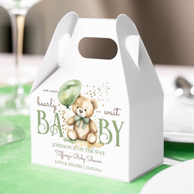 Caja Para Regalos Bearly wait teddy oso verde marrón bebé ducha (Bearly wait teddy bear sage green brown baby shower favors personalized printed favor boxes)