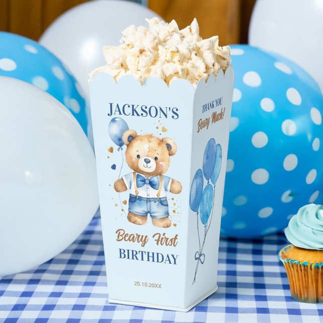 Caja Para Regalos Beary primer cumpleaños favor osito de peluche per (Beary first birthday party favors teddy bear personalized popcorn favor boxes table decor)