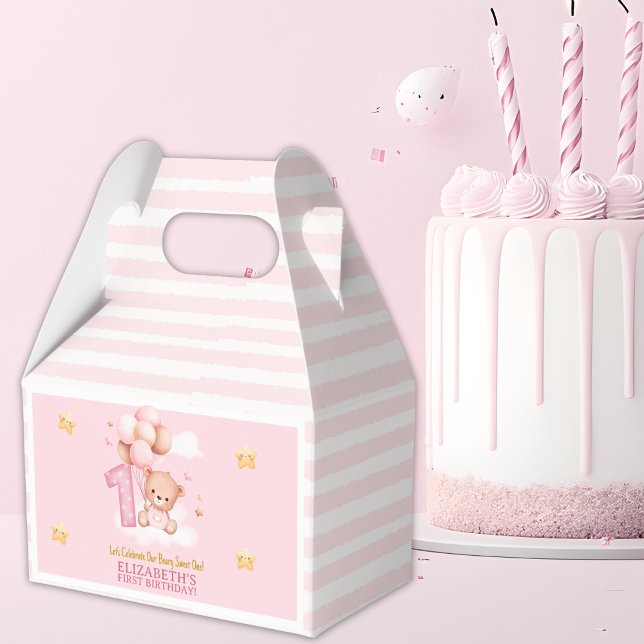 Caja Para Regalos Beary Sweet One Birthday | Pink Boho Bear  (Subido por el creador)