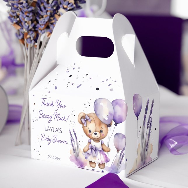 Caja Para Regalos Beary teddy oso morado bebé ducha gracias (Beary cute teddy bear purple baby shower thank you favor box lavender girl teddy bear favor box)