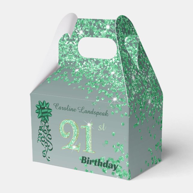 Caja Para Regalos Beautiful Green Glitter Ribbon 21st Birthday (Front Side)