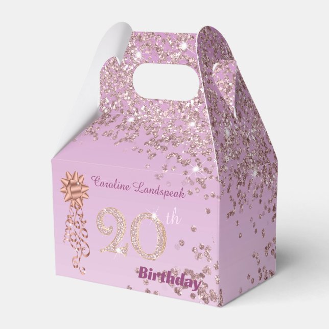 Caja Para Regalos Beautiful Rose Gold Glitter Ribbon 20th Birthday (Front Side)