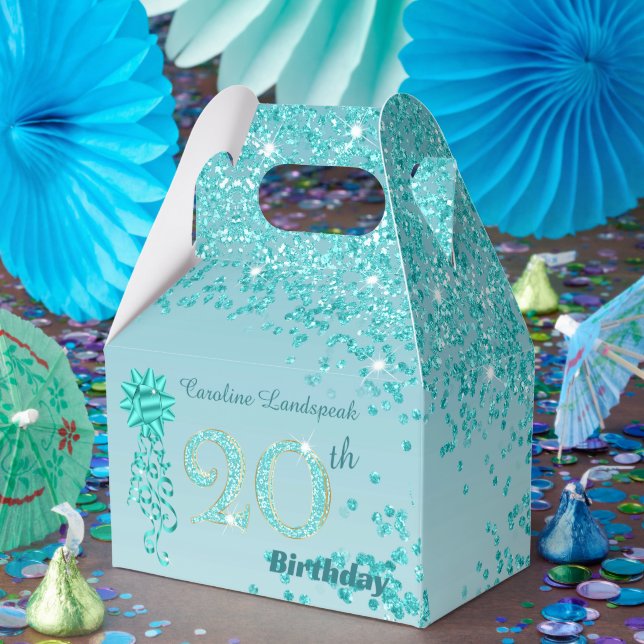 Caja Para Regalos Beautiful Teal Blue Glitter Ribbon 20th Birthday (Fiesta)