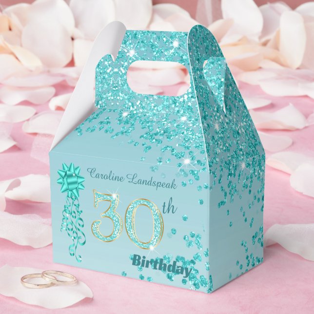 Caja Para Regalos Beautiful Teal Blue Glitter Ribbon 30th Birthday (Boda)