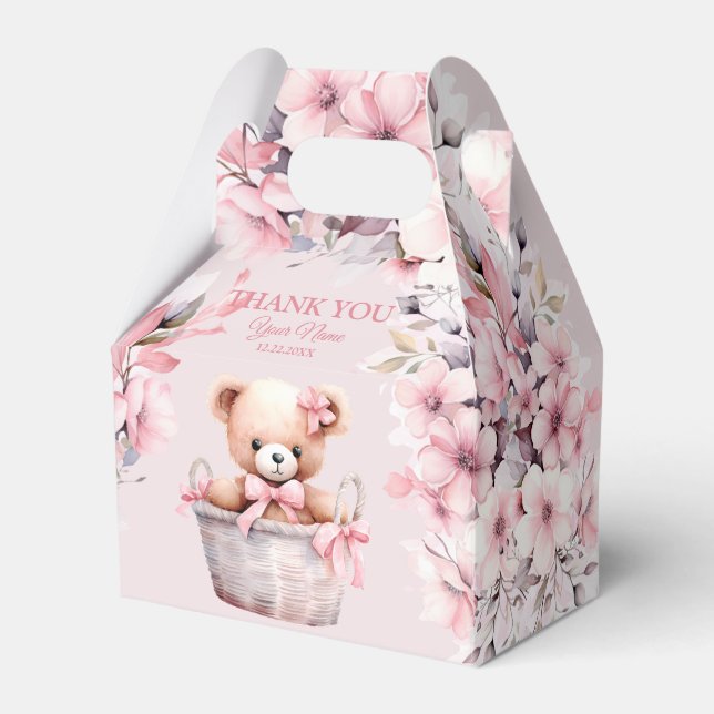 Caja Para Regalos Bebé de peluche Niña Flores rosadas Fiesta elegant (Front Side)