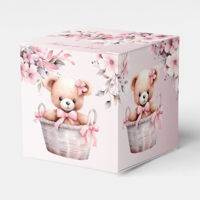 Caja Para Regalos Bebé de peluche Niña Flores rosadas Fiesta elegant (Costado Anverso)
