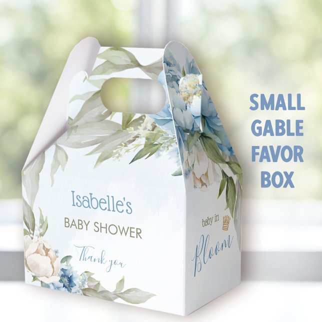 Caja Para Regalos Bebé en Bloom Blue Boy Baby Shower Gable (Baby in bloom blue small favor boxes - You can choose from 3 sizes of these gable favor boxes.)