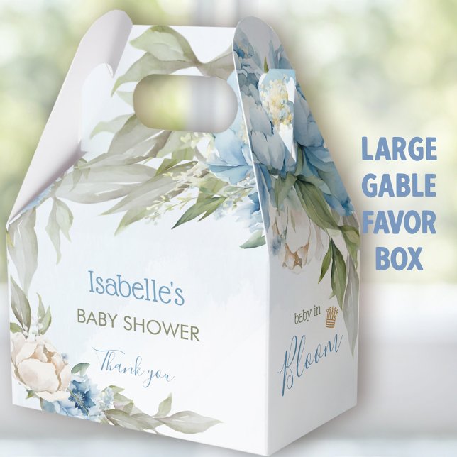 Caja Para Regalos Bebé en Bloom Blue Boy Baby Shower Grande Gable (Baby in bloom blue Large favor boxes - You can choose from 3 sizes of these gable favor boxes.)