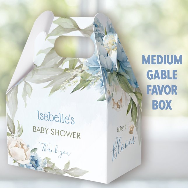 Caja Para Regalos Bebé en Bloom Blue Boy Baby Shower Medio Gable (Baby in bloom blue Medium favor boxes - You can choose from 3 sizes of these gable favor boxes.)