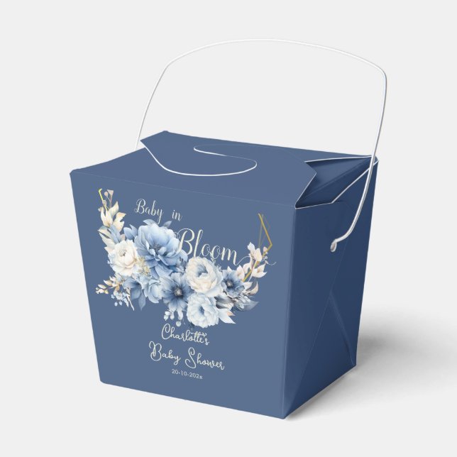 Caja Para Regalos Bebé En Bloom Elegante Flores Azules Baby Shower (Front Side)