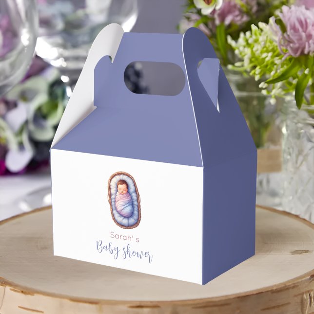 Caja Para Regalos Bebé en canasta Neutral Cute Azul (Baby in Basket Gender Neutral Cute Blue Favor Boxes)