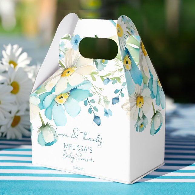 Caja Para Regalos Bebé en flor primavera verano favores de bebé (Baby in bloom spring summer baby shower favors personalized favor box wild daisies blue buttercups)