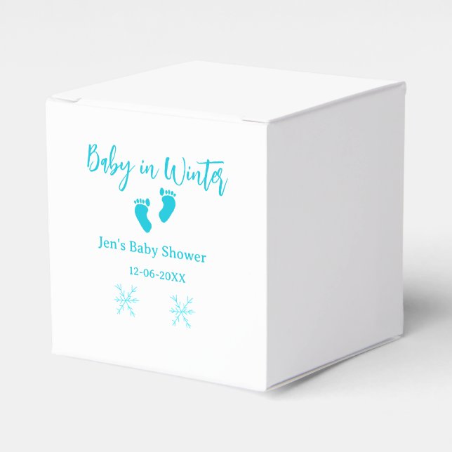 Caja Para Regalos Bebé en invierno ducha de bebé azul pies bebé neva (Costado Anverso)
