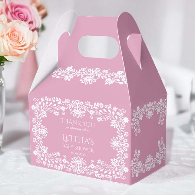 Caja Para Regalos Bebé en una polvorienta ducha de bebé mexicana ros (Baby in bloom dusty pink Mexican baby shower favors personalized printed Favor Boxes)