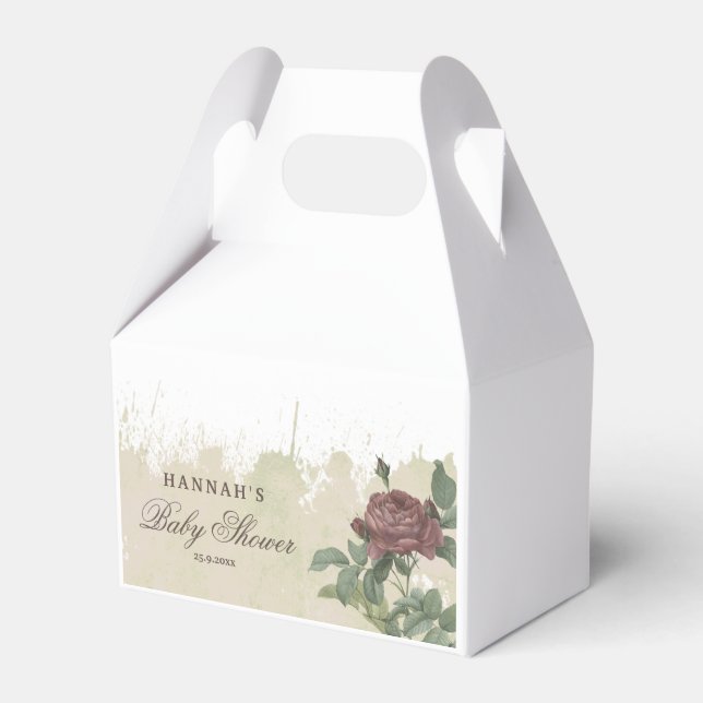 Caja Para Regalos Bebé Fiesta Rústico Floral Oro Geométrico Borgoña (Front Side)