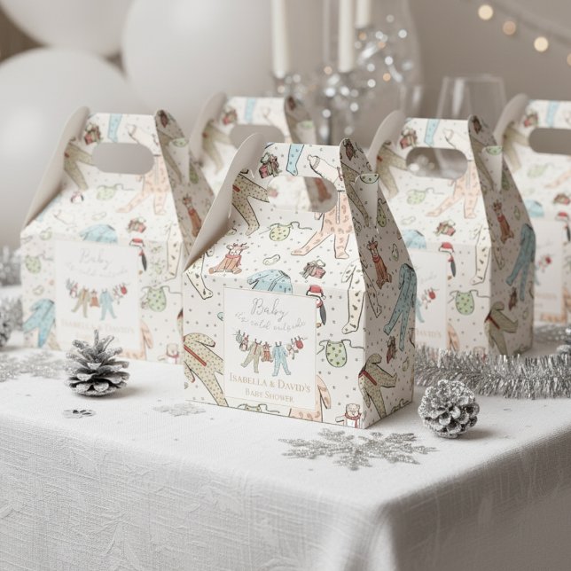 Caja Para Regalos Bebé, frío fuera del Baby Shower invernal (Cute White Gender Neutral Baby It's cold Outside Winter Wonderland Christmas Baby Shower Favor Boxes)