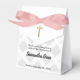 Caja Para Regalos Bebé Gris Gris Pink Gold Cross Christening