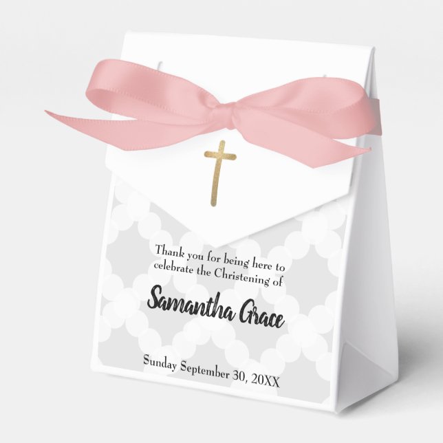 Caja Para Regalos Bebé Gris Gris Pink Gold Cross Christening (Front Side)