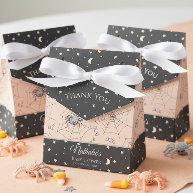 Caja Para Regalos Bebé lindo Bats Halloween y Caída (Spooky Cute Baby Spiders Halloween Baby Shower Thank You Favor Boxes in Gender Neutral Pastel Orange)