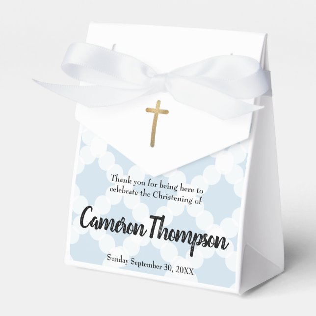 Caja Para Regalos Bebé personalizado Christening Blue Gold Cross (Front Side)