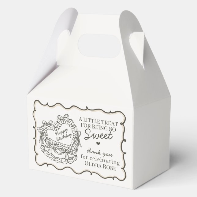 Caja Para Regalos Beige Bow Retro Heart Coquette Cake Cumpleaños (Anverso)