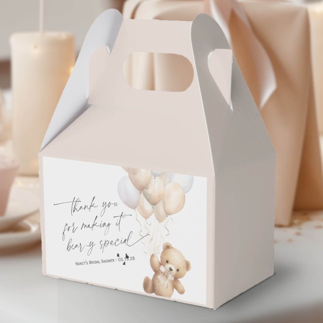 Caja Para Regalos Beige Cute Bearly Wait Género Neutral Ducha (We Can Bearly Wait, Beige Baby Boy Shower Favor Box.)