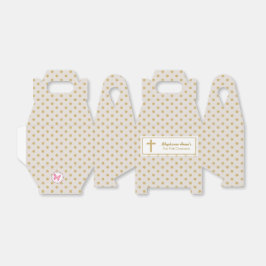 Caja Para Regalos Beige de la comunión con puntos de polka de oro