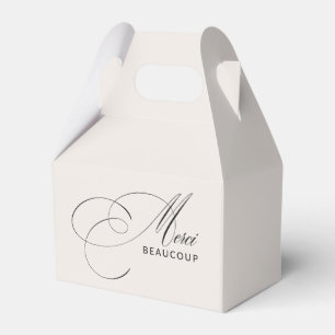 Caja Para Regalos Beige Merci Beaucoup Elegante Caligrafía Gracias