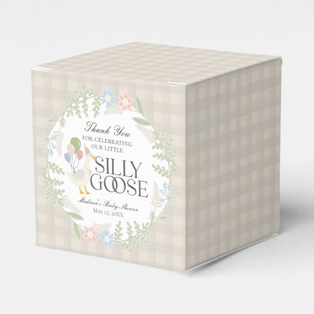 Caja Para Regalos Beige Silly Goose Floral Gingham Baby Shower (Costado Anverso)