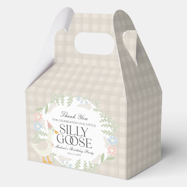 Caja Para Regalos Beige Silly Goose Floral Gingham Cumpleaños (Anverso)