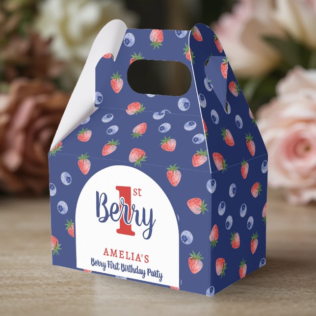 Caja Para Regalos Berry 1er cumpleaños Fiesta Strawberry Blueberry B (Berry 1st Birthday Party Strawberry Blueberry Blue Favor Boxes
)