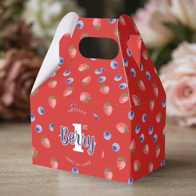 Caja Para Regalos Berry 1er cumpleaños Fiesta Strawberry Blueberry R (Berry 1st Birthday Party Strawberry Blueberry Red Favor Boxes
)