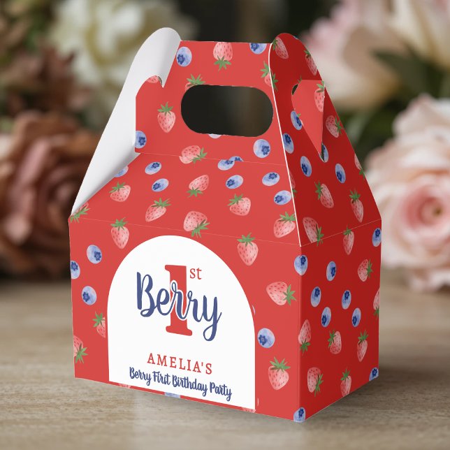 Caja Para Regalos Berry 1er cumpleaños Fiesta Strawberry Blueberry R (Berry 1st Birthday Party Strawberry Blueberry Red Favor Boxes
)