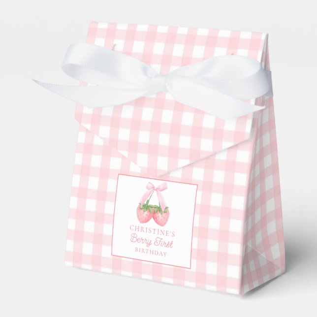 Caja Para Regalos Berry First Strawberry Pink Bow 1º cumpleaños (Front Side)