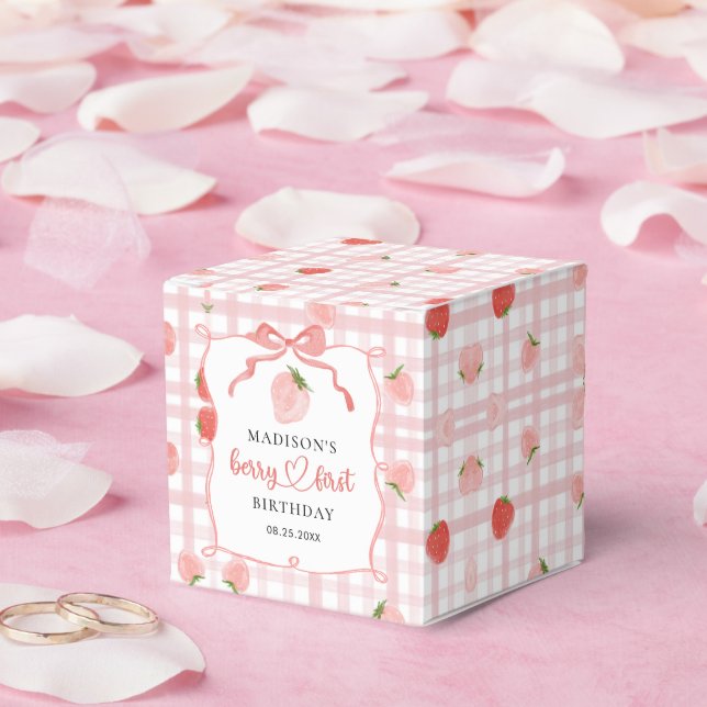 Caja Para Regalos Berry First Strawberry Pink Gingham 1er cumpleaños (Boda)