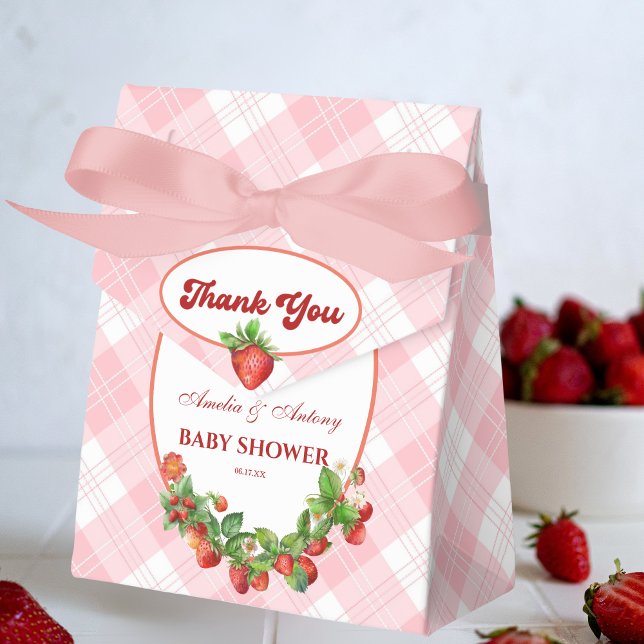 Caja Para Regalos Berry Sweet Pink Gingham Strawberries Baby Shower (Subido por el creador)