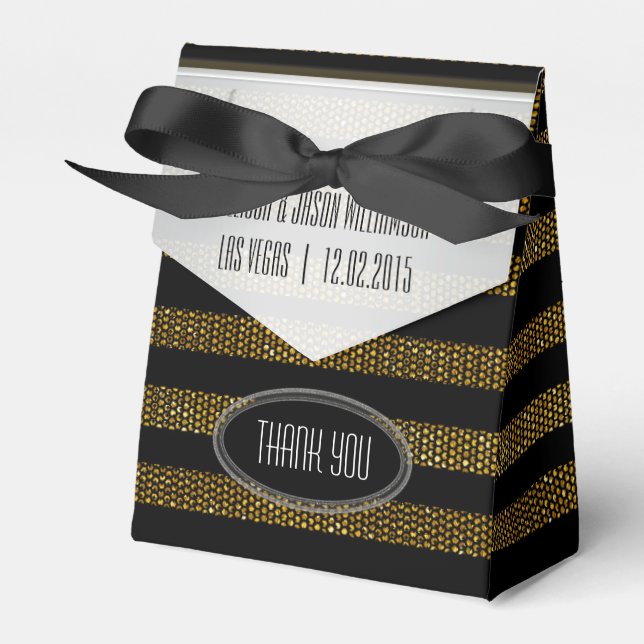 Caja Para Regalos BG01 Purpurina Gold y Black Stripes Party Favor Bo (Front Side)