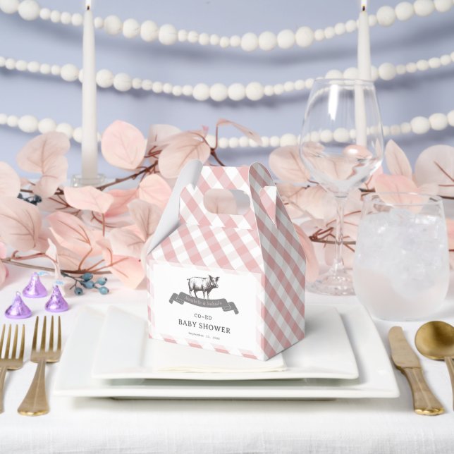 Caja Para Regalos Bibs & Ribs BBQ Rustic Pink Gingham Baby Shower (Boda)