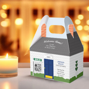 Caja Para Regalos Bienvenida Casa Realtor Rótulo Puerta Azul